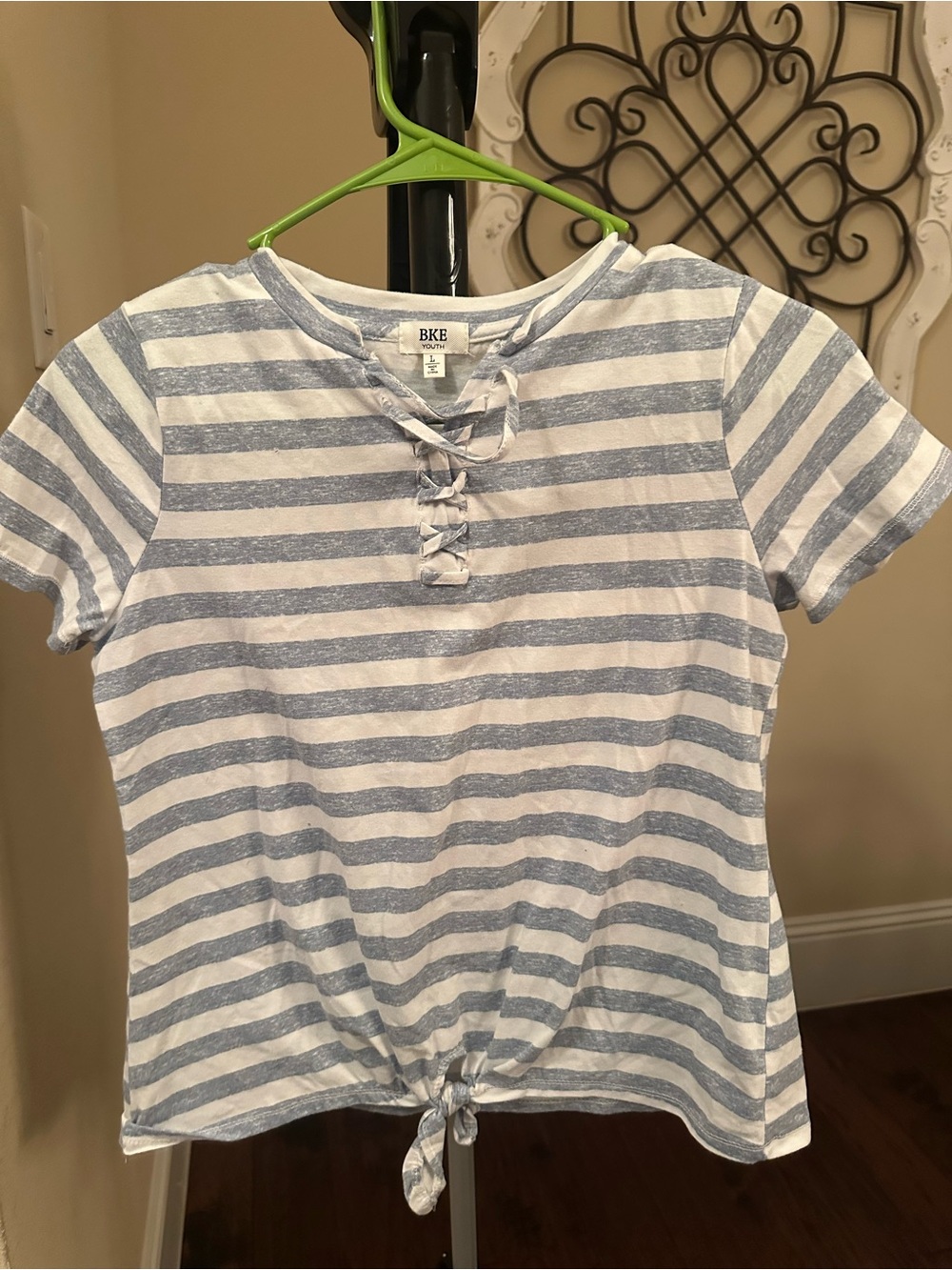 BKE Girls Light Blue & White Striped Tie-Front Tee